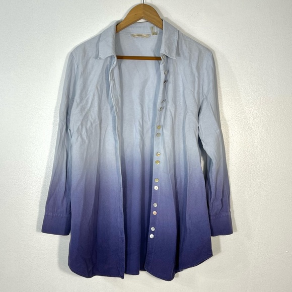 Soft Surroundings Blue Tie Dye Ombré Gauze Tunic Long Sleeve Shirt Sz S - Picture 2 of 11